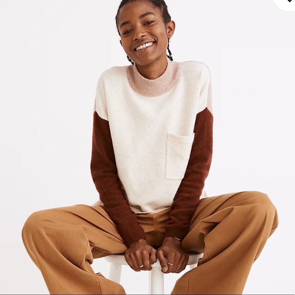 Madewell Redmond Mockneck Pocket Sweater in Colorblock size XS
